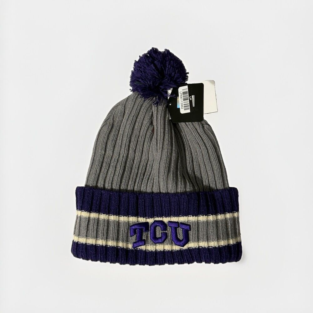 NWT TCU Horned Frogs Fan Favorite Pom Beanie Knit Hat Gray Purple OSFA